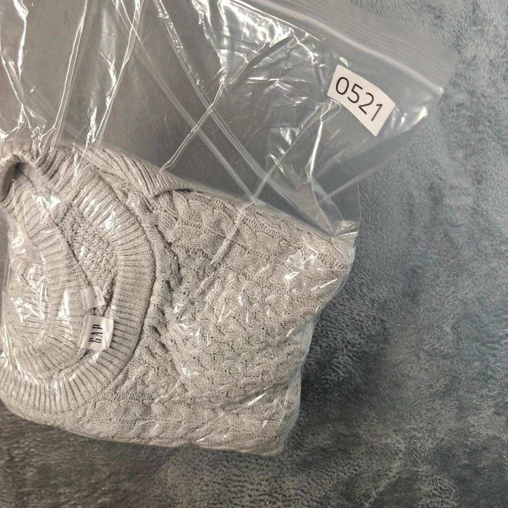 Gap Cable Knit Sweater Mens Large Light Heather Grey Chunky Cotton Crewneck